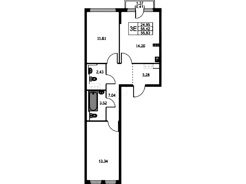 2-комнатная квартира 55.83 м², 11/11 эт., ЖК «Новое Колпино»